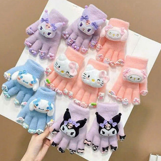 Gang tay gắn charm các hình kuromi, capybara, labubu siêu xinh ấm áp mùa đông dành cho bé từ 2-8 tuổi Freeship