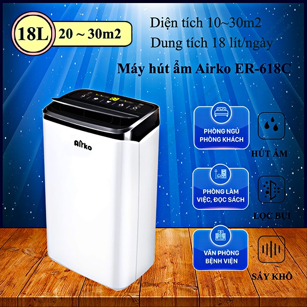 Máy hút ẩm Dorosin ER-618C, công suất 18 lít/ngày, phù hợp phòng 20-40m²
