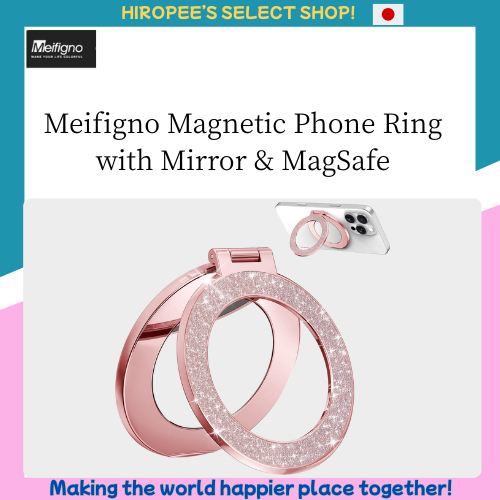 Meifigno Magnetic Phone Ring with Mirror & MagSafe, 360° Rotating Glitter Ring Holder