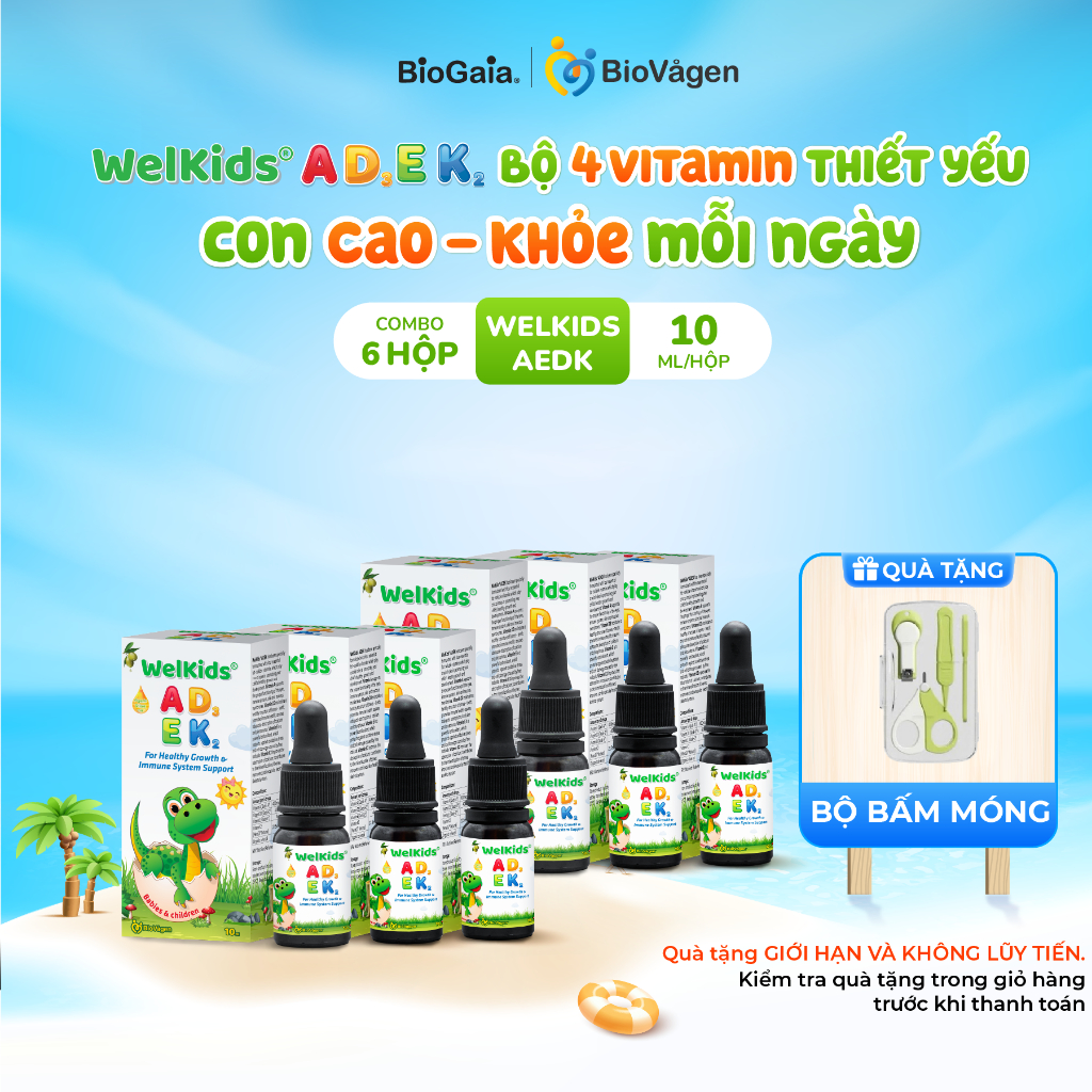 Combo 6 Vitamin WelKids ADEK bổ sung D3K2 kết hợp Vitamin A, E giúp bé phát triển chiều cao, nâng ca