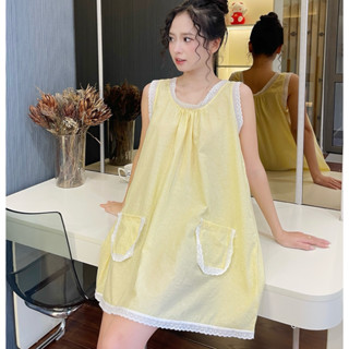  M22 đầm babydoll suông hoạ tiết sọc phối ren xinh xắn ĐẦM NGỦ NỮ chất cotton thoáng mát 