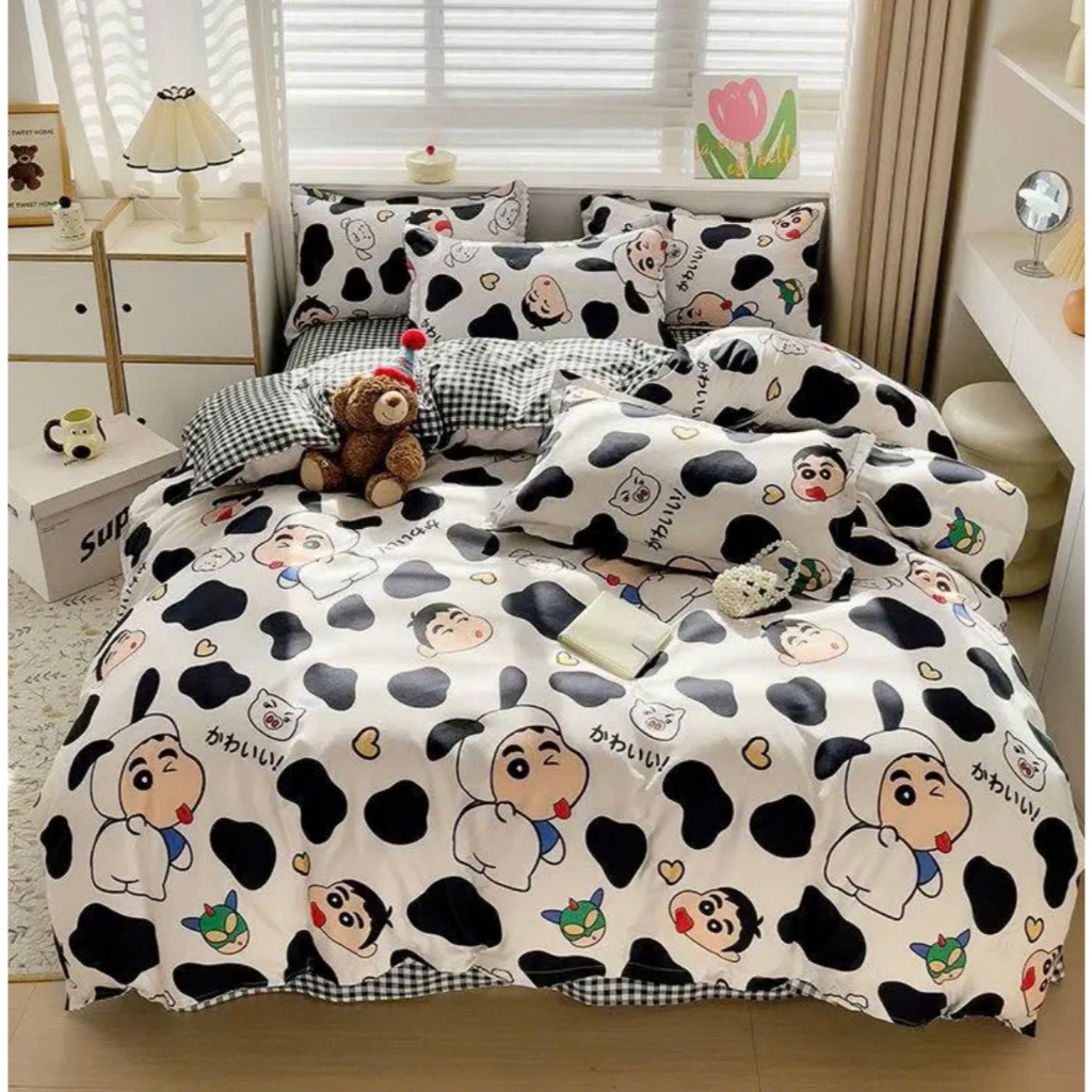 bộ chăn ga gối 5 món cotton poly cu shin trắng