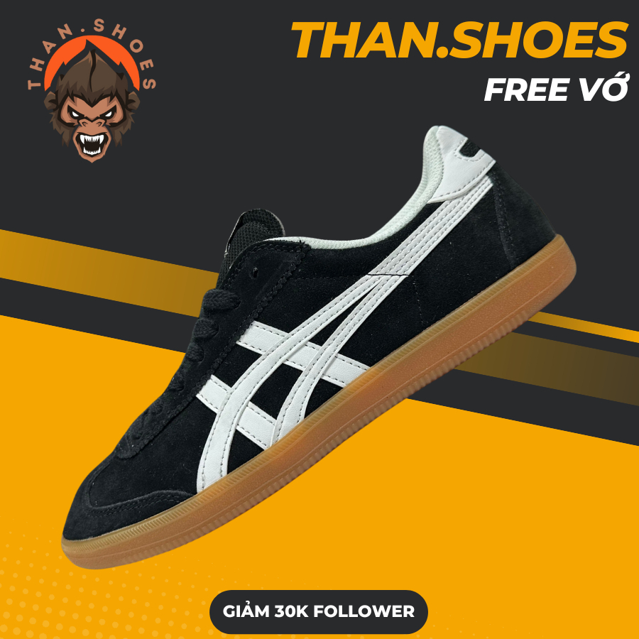 Giày Sneaker Onitsuka Tiger Tokuten Black White, Tiger Đen Trắng Đế Nâu - Than.Shoes