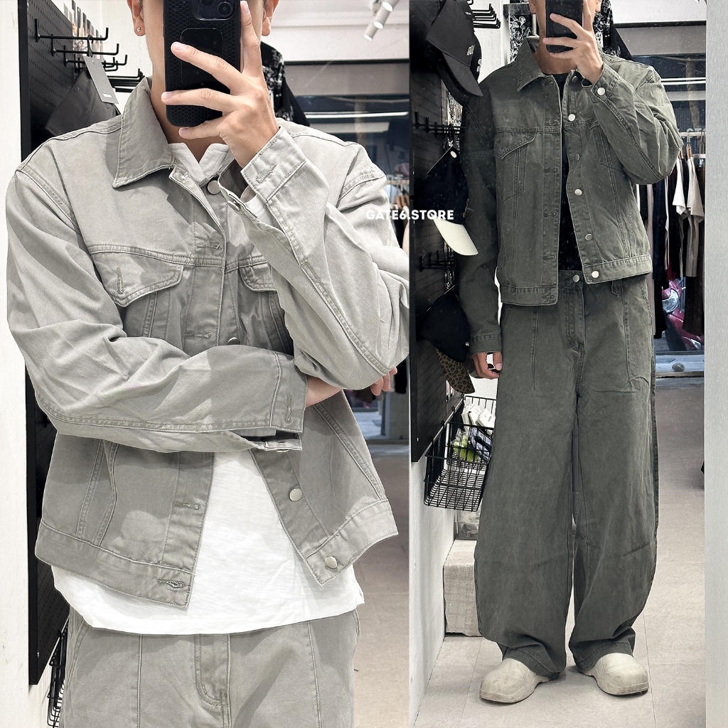 Áo khoác denim NR, áo bò trơn dáng crop workwear 948 - GATE6 - 5485