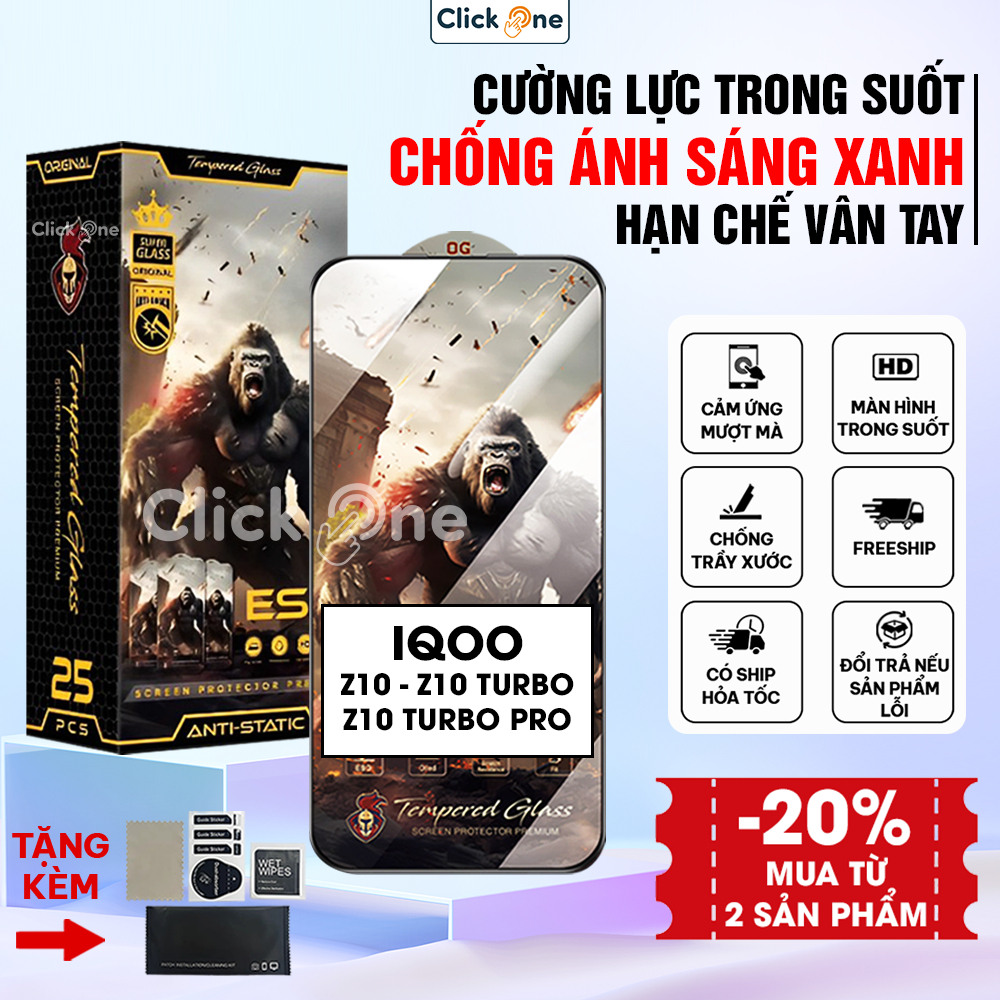 Kính cường lực Vivo IQOO Z10 Turbo, Z10 Turbo Pro, Z10X trong suốt full màn, chống ánh sáng xanh | C