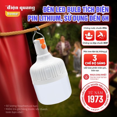 [HỎA TỐC] Đèn Sạc Đèn Tích Điện Điện Quang Led Bulb ĐQ LEDBUR01 Chống Nước, 3 Chế Độ Đèn (Ánh Sáng Trắng)