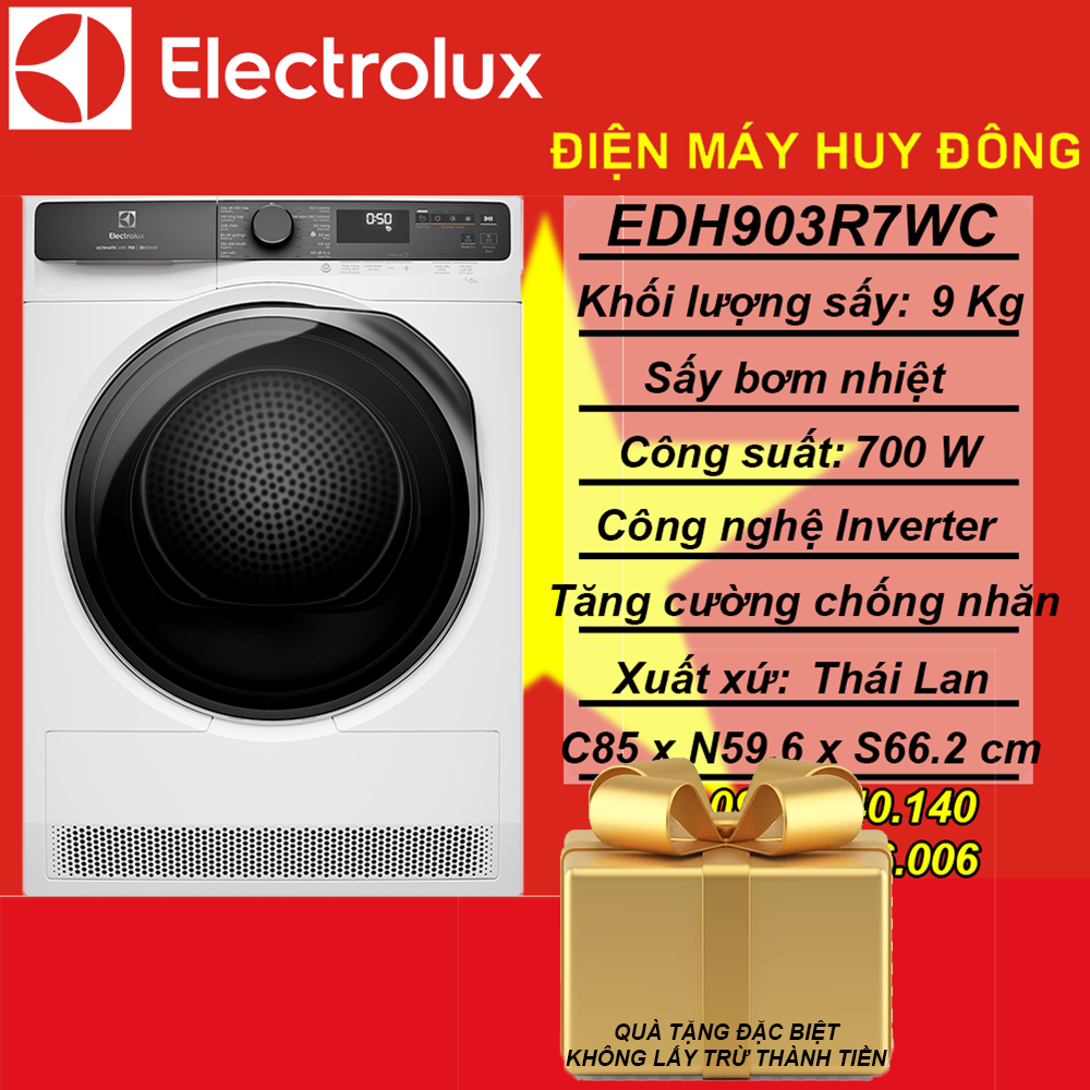 Máy sấy bơm nhiệt Electrolux UltimateCare 9 kg EDH903R7WC