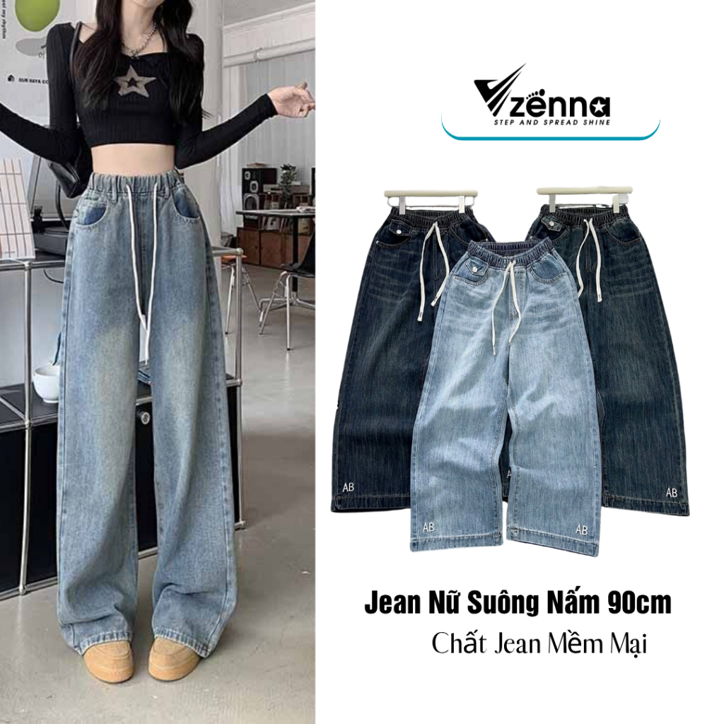 Quần Jean Suông Nấm 90cm Lưng Chun Thoải Mái Chất Jean Mềm Mại