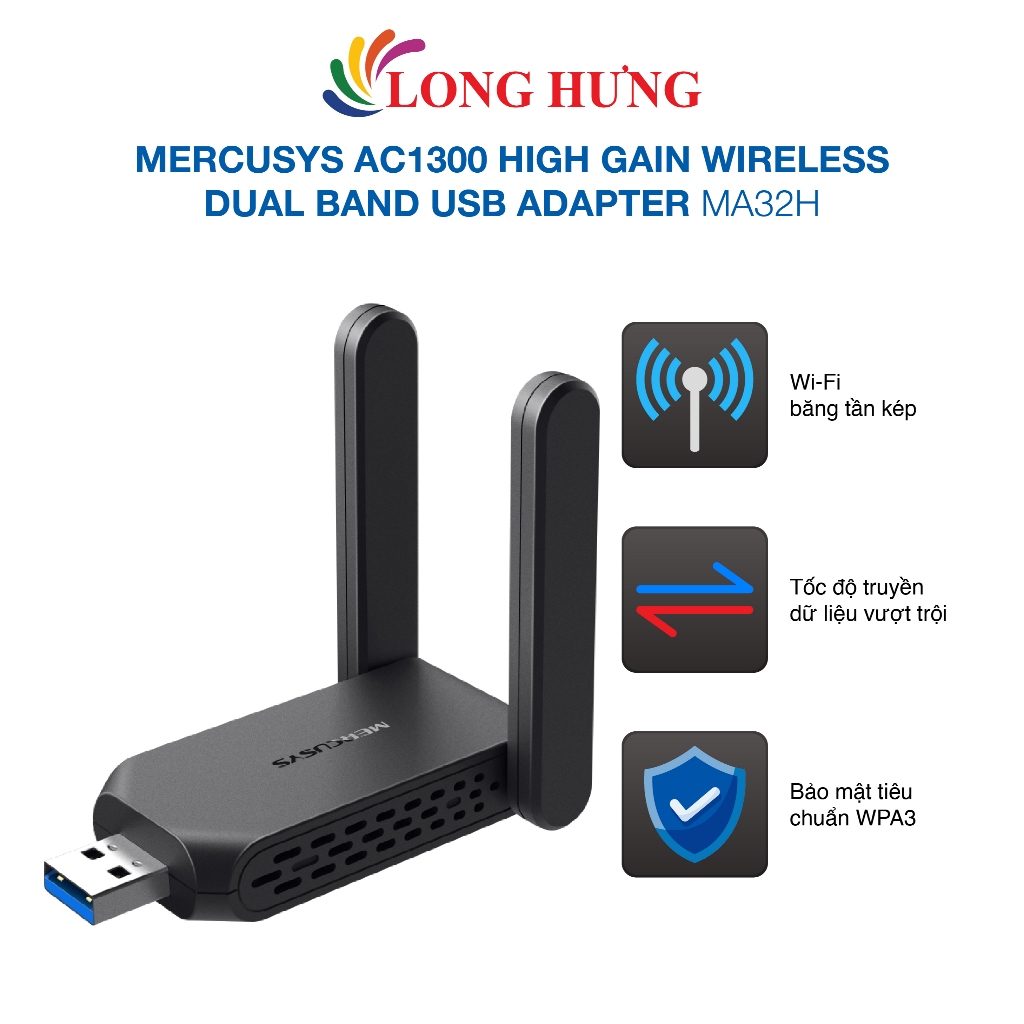 USB Wifi Mercusys AC1300 High Gain Wireless Dual Band USB Adapter MA32H - Hàng chính hãng