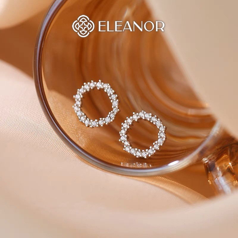 Bông tai nữ chuôi bạc 925 Eleanor Accessories hình tròn khuyên tai đính đá phụ kiện trang sức 10829