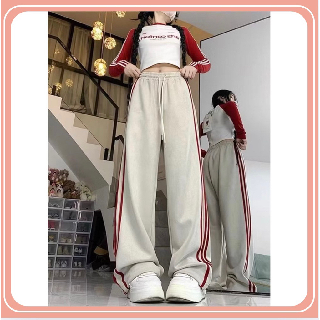 Quần Nỉ Dài Ống Rộng Suông Unisex PHỐI DÂY , Quần thể thao chất Nỉ 2 da dầy dặn