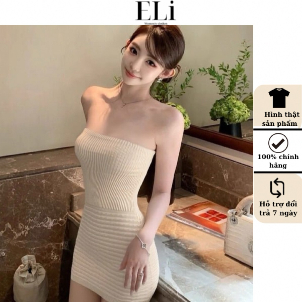 Đầm cup ngực D10 ELI Quảng L1 len không dây sang chảnh quây ôm body tay ngắn dự tiệc cưới tết 2026