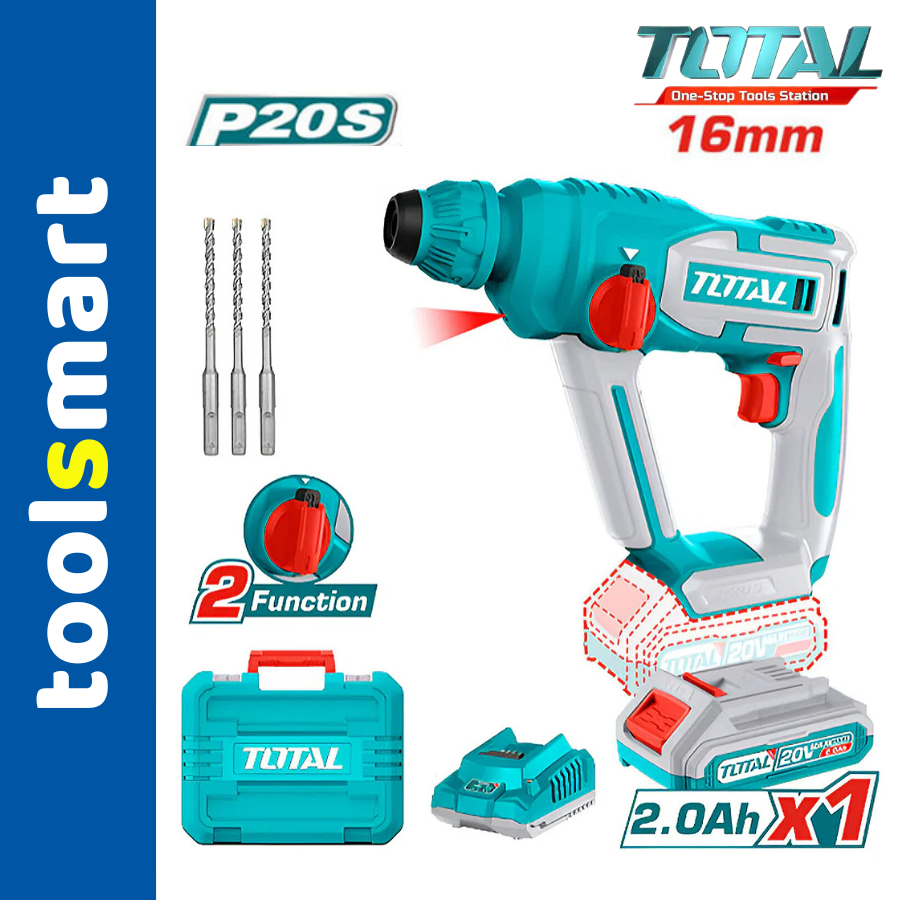 Máy khoan bê tông dùng pin 20V TOTAL TRHLI20168 TRHLI201681 Kèm 3 mũi khoan, đèn tích hợp làm việc