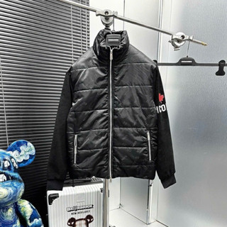  Áo khoác bomber nam nữ Dsq2 trần bông dệt gân ngang dập vân chữ chìm pha tay len thêu logo lá phong icon 