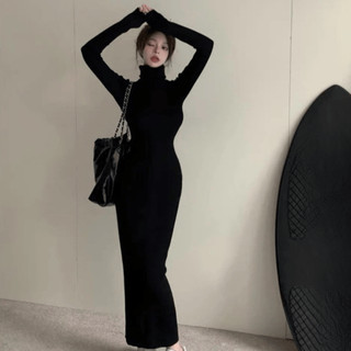 Váy Len Body Nữ Dáng Ôm Cổ Lọ Tay Dài Chất Len Gân Co Giãn Mềm Mịn Thời Trang Thu Đông DB11 CinZy SG