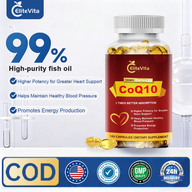 EliteVita Coenzyme Q10 120 viên nang 100mg Công thức hấp thụ cao cho sức khỏe tim mạch / Kiểm soát h