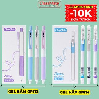  Hộp 10 12 Bút Gel Classmate Bút Nước Bấm Ngòi ST 2 Bi 0.5mm Xanh Đen Tím Nhanh Khô Bút Gel Shine Có Nắp Ghi Chép GP113 4 