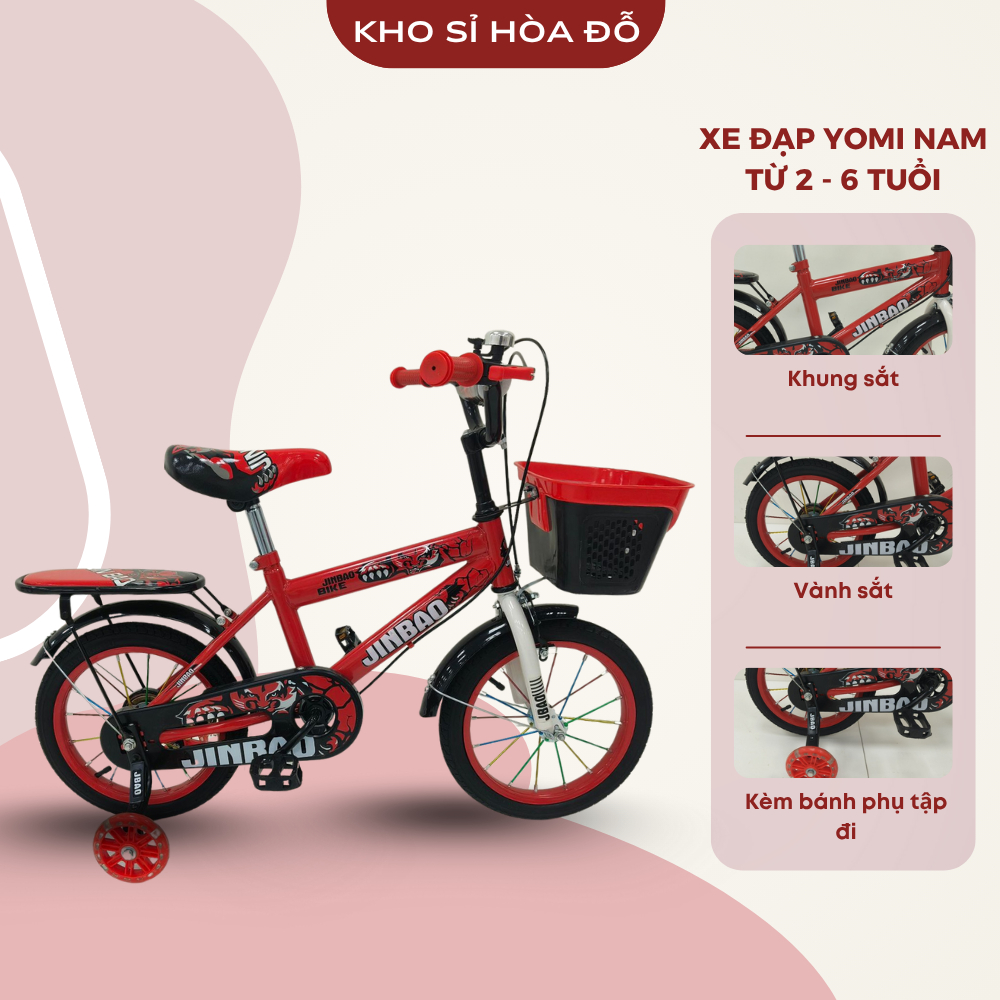 Xe đạp Yomi nam giỏ nhựa dành cho bé trai, đủ size từ 12-14-16 (bé 2 đến 6 tuổi)