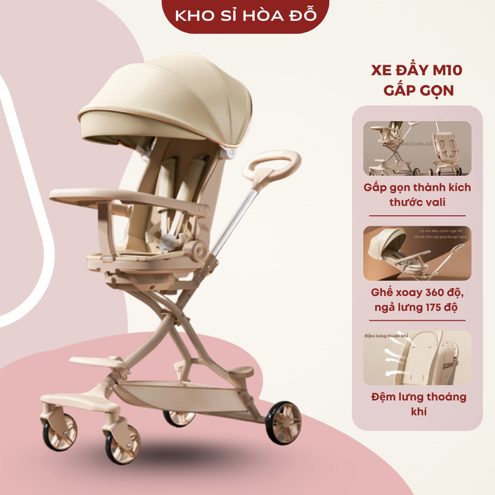 [VOUCHER LIVE 100K] Xe đẩy M10 dành cho bé từ sơ sinh gấp gọn tiện lợi, đảo chiều 360 - ngả lưng 175 độ kèm bảng bàn ăn