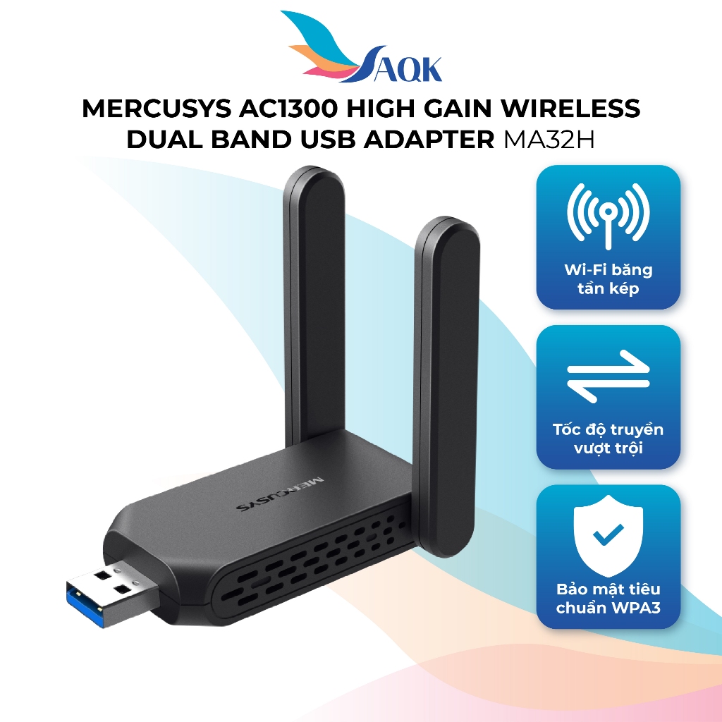 USB Wifi Mercusys AC1300 High Gain Wireless Dual Band USB Adapter MA32H - Hàng chính hãng