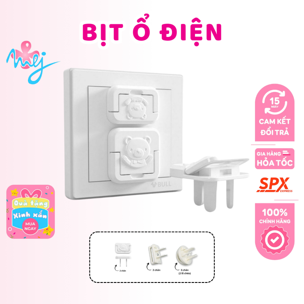 Bịt ổ điện cao cấp chống giật 2 chân 3 chân, nút bịt ổ điện an toàn cho bé - MejCare