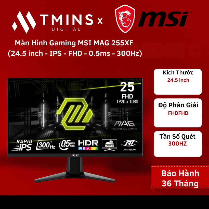 Màn Hình Gaming MSI MAG 255XF (24.5 inch - IPS - FHD - 0.5ms - 300Hz) - Hàng chính hãng.