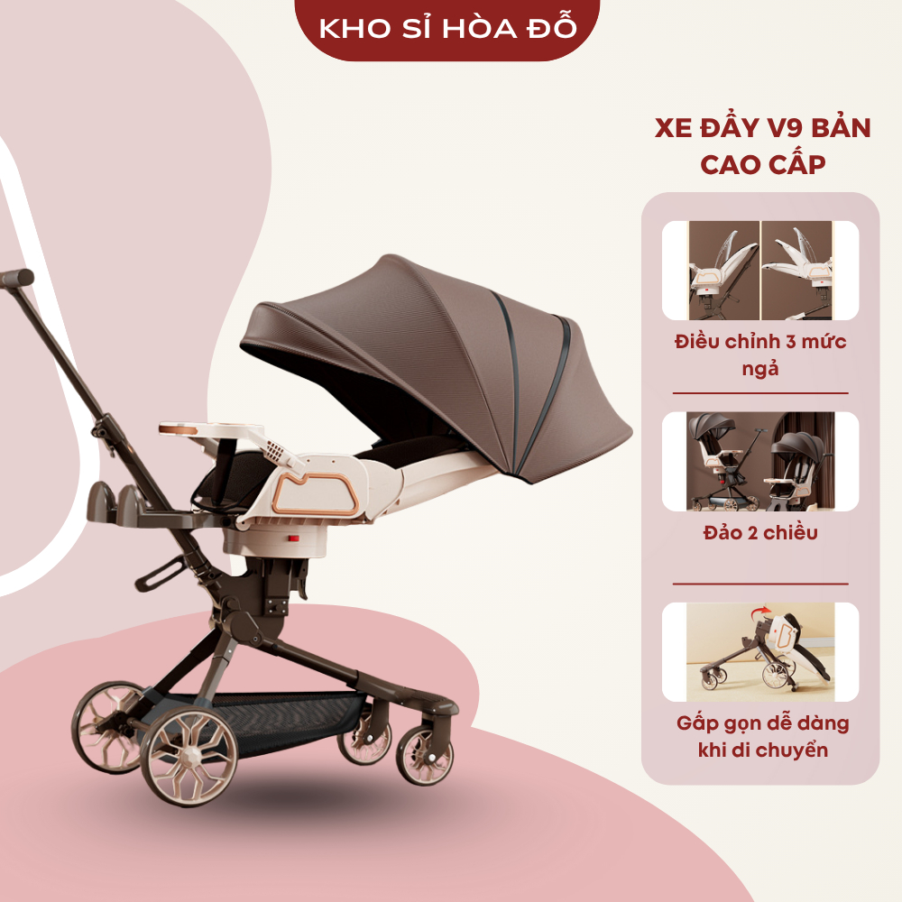 Xe đẩy V9 bản cao cấp dày dặn đủ màu cho bé sơ sinh cao cấp_KHO SỈ HOA ĐỖ