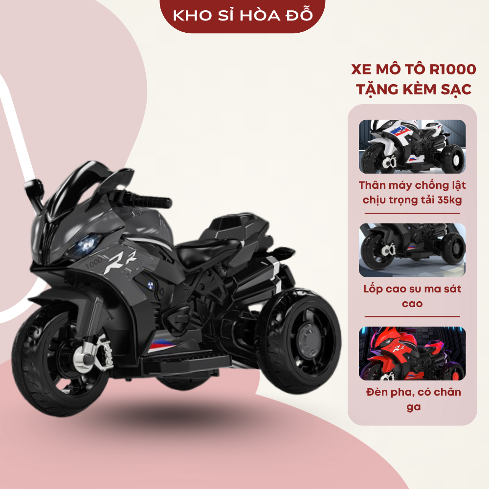 Xe Mô tô cho bé R1000 có đèn nhạc, full hộp, tặng kèm sạc