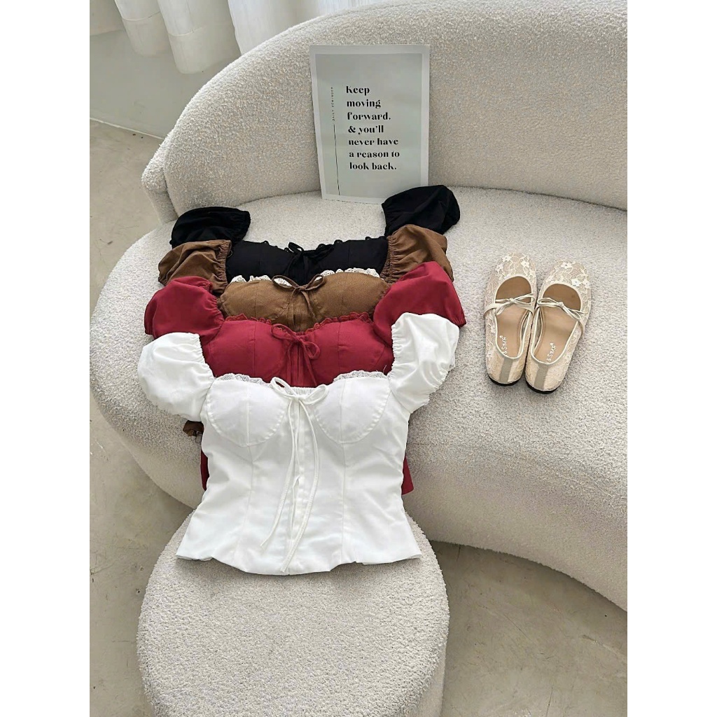 ÁO TAY BỒNG PHỐI VIỀN REN (A247) - Chất liệu linen mềm, cổ phối viền ren, có mút ngực | BigBuy360 - bigbuy360.vn