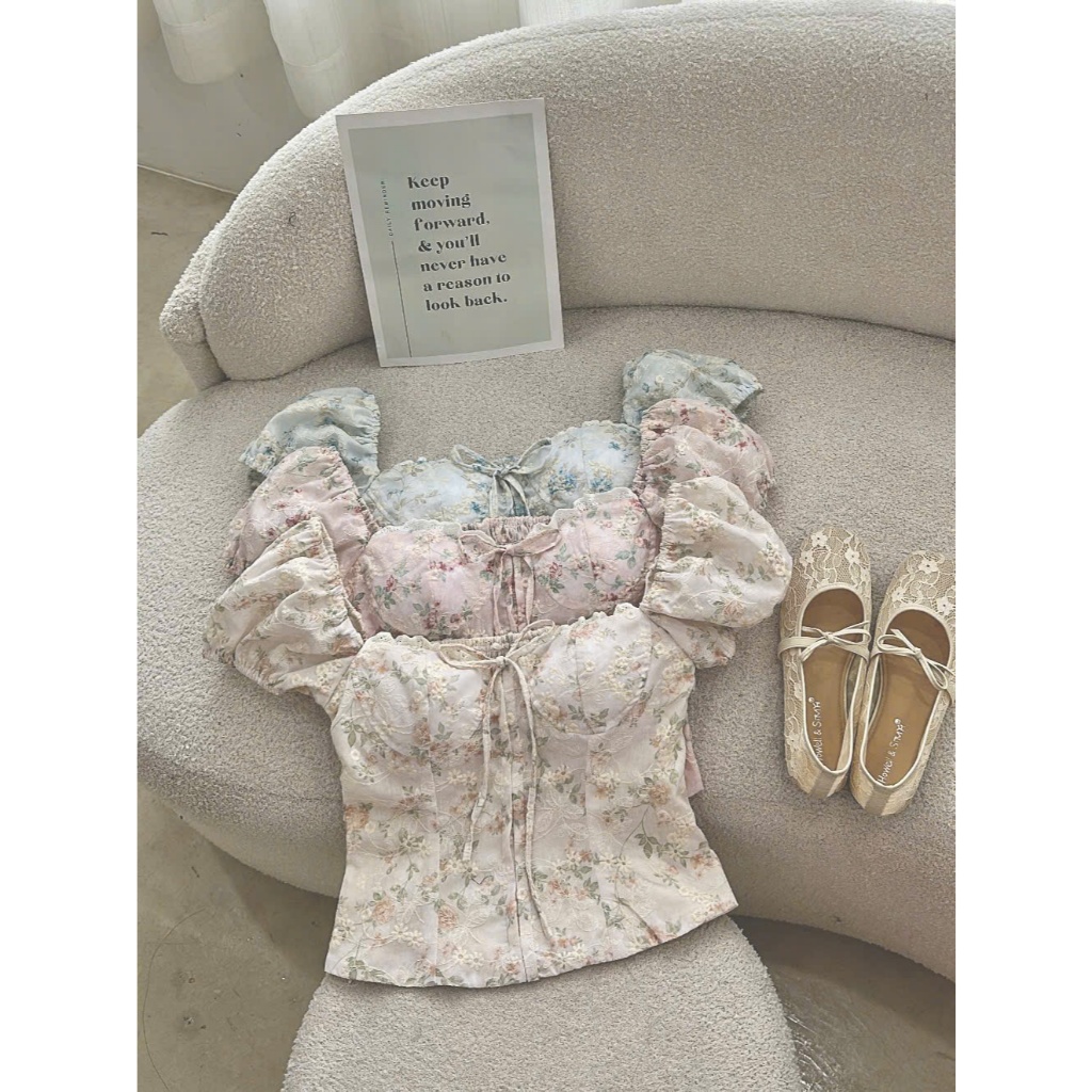 ÁO TAY BỒNG PHỐI VIỀN REN (A247) - Chất liệu linen mềm, cổ phối viền ren, có mút ngực | BigBuy360 - bigbuy360.vn
