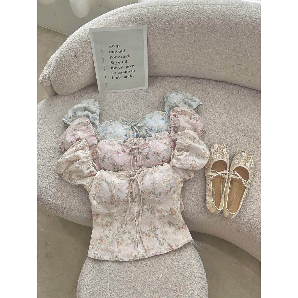 ÁO TAY BỒNG PHỐI VIỀN REN (A247) - Chất liệu linen mềm, cổ phối viền ren, có mút ngực | BigBuy360 - bigbuy360.vn
