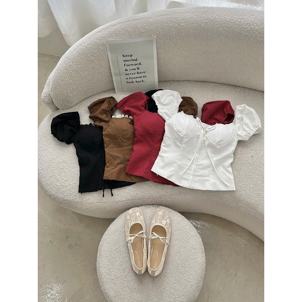 ÁO TAY BỒNG PHỐI VIỀN REN (A247) - Chất liệu linen mềm, cổ phối viền ren, có mút ngực | BigBuy360 - bigbuy360.vn