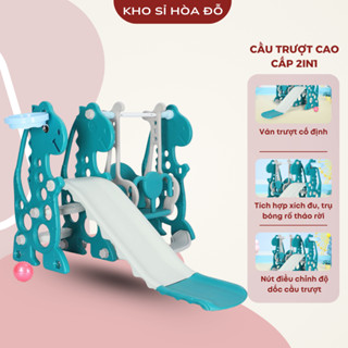  Cầu trượt cao cấp cho bé 2in1 kèm xích đu  tặng kèm khung bóng rổ và bóng nhựa  