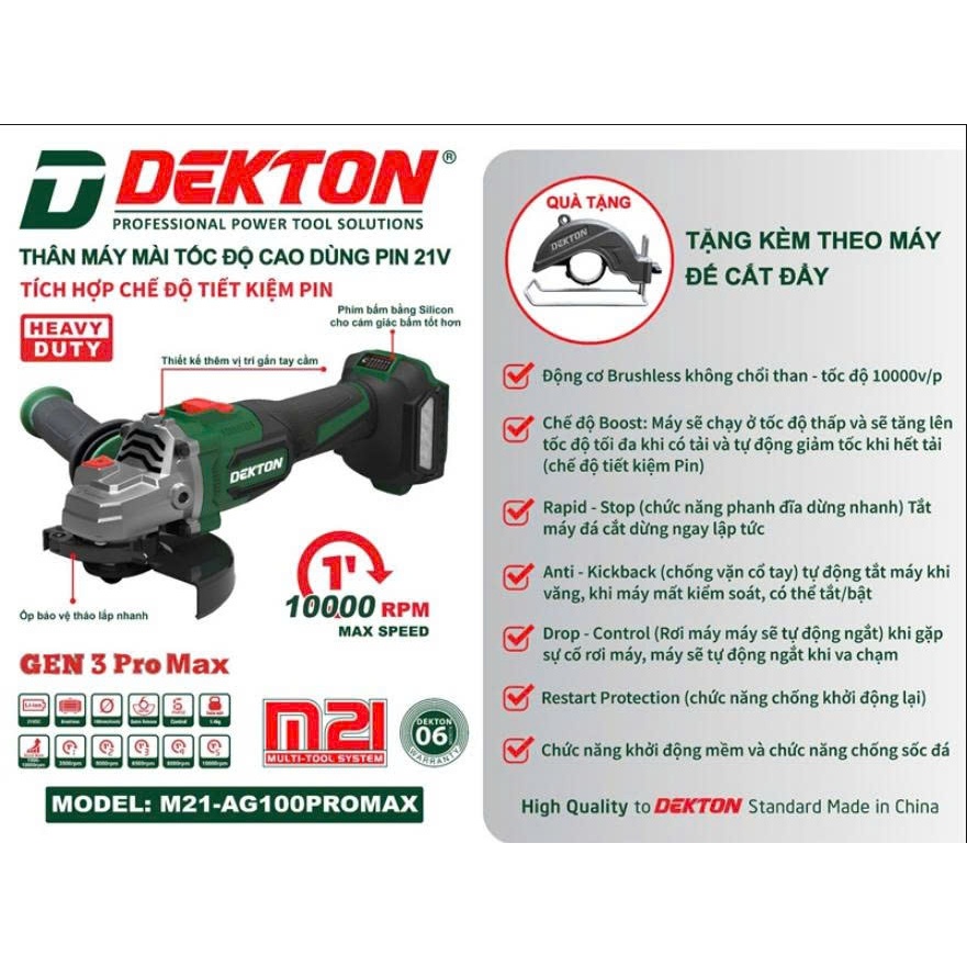 Máy mài góc dùng pin Dekton M21-AG100PROMAX (CHƯA PIN VÀ SẠC)