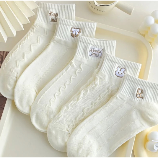 [Peinn] Tất cổ ngắn nữ sét 5 đôi, chất liệu vải cotton co giãn 4 chiều