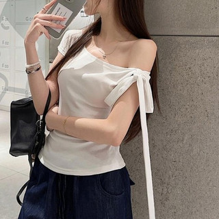 Áo Thun Borip Nữ Trễ Vai Ôm Body Thắt Nơ Chất Boirp Mịn - Áo Lệch Vai Nữ Cột Nơ AT23 CinZy SG