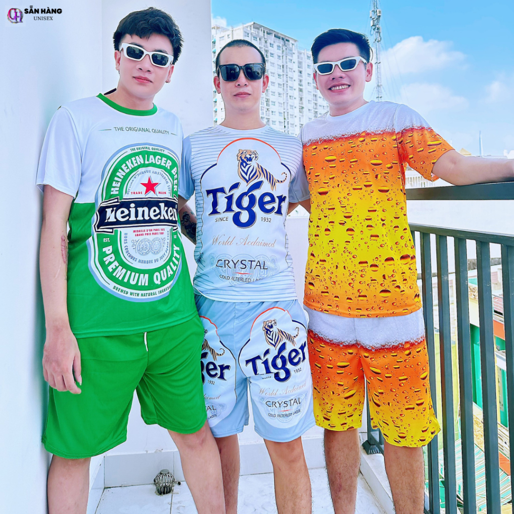 Bộ Quần Áo Thun Nam BIA HEINEKEN XANH Áo Tay Ngắn Cổ Tròn Phối Quần Short Đùi K1