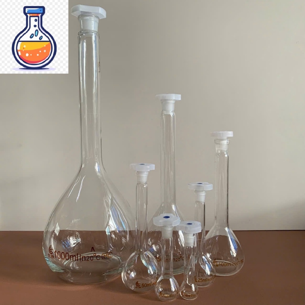 Bình định mức trắng thủy tinh nút nhựa 5ml 10ml 25ml 50ml 100ml 250ml 500ml 1000ml