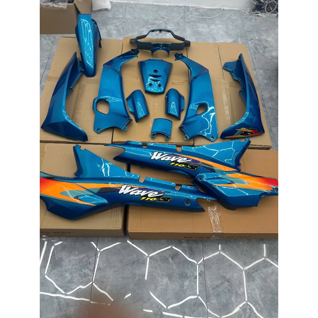 DÀN ÁO - BỘ VỎ NHỰA, Áo Xe Wave Anpha, Wave ZX, MÀU XANH  NGỌC KÈM TEM Bộ Vỏ nhựa ABS cao cấp