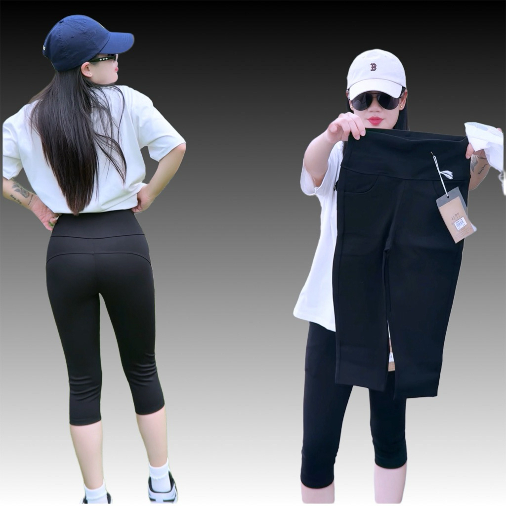 QUẦN LEGING NỮ MÃ 888 : LỬNG QUA GỐI , 2 TÚI TRƯỚC, CẠP 10CM , ÔM GỌN , MÀU ĐEN LG16