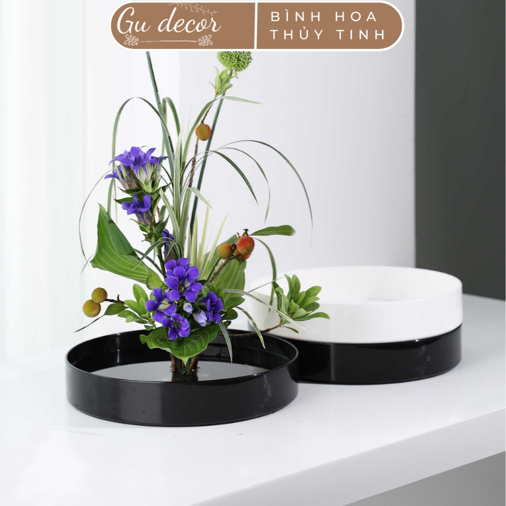 Đĩa nhựa cắm hoa Ikebana trang trí nhà cửa BT073 GU DECOR, đĩa cắm hoa phong cách Nhật Bản