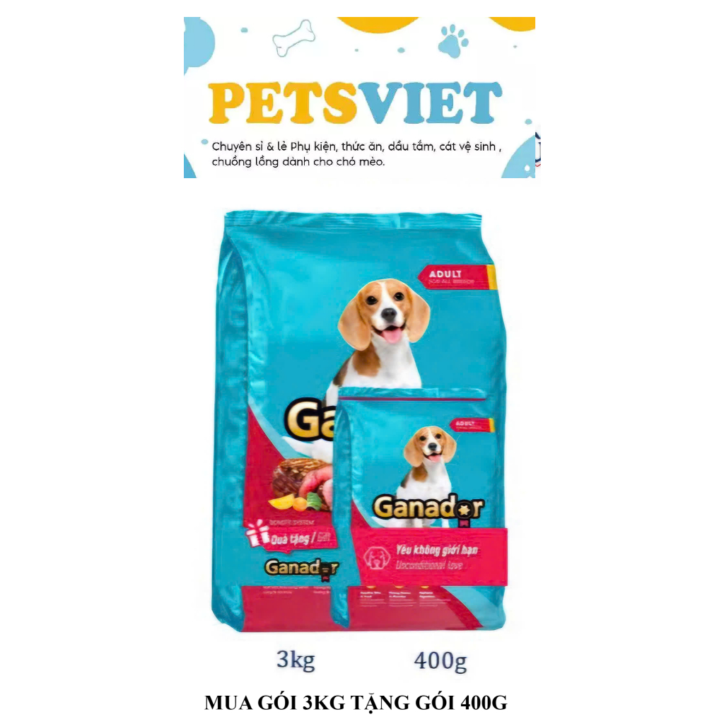 <MUA 3KG TẶNG 400G>Thức ăn khô Ganador cho chó Omega 3 & 6 cho lông khỏe 3kg nhiều hương vị