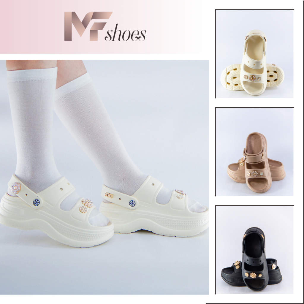 Dép Sục CROSS Đế Cao 5CM -  Cross Sandal Nữ Đế Cao Sẵn Charm Hoa, Đính Đá Dễ Thương Form Hàn Chống T