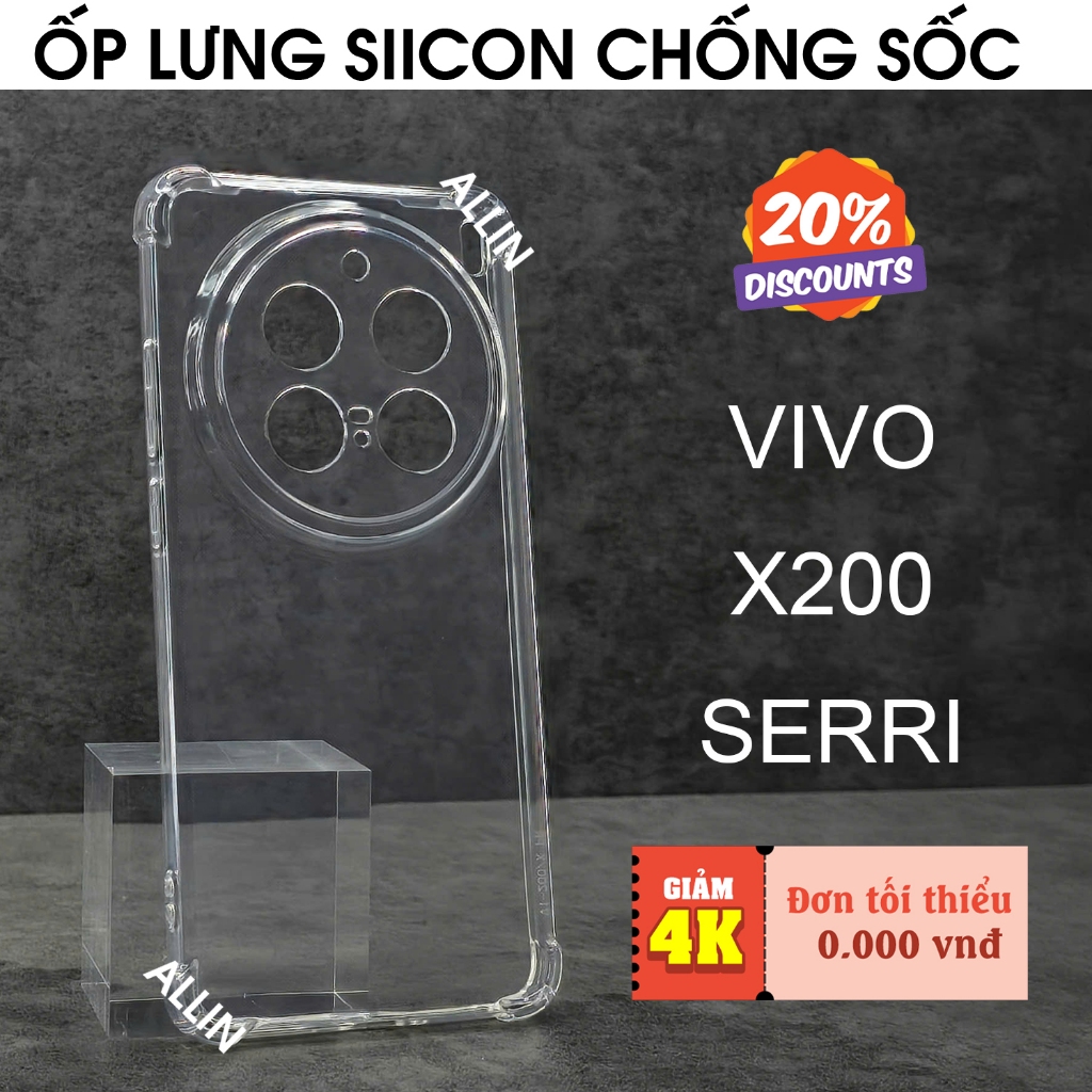 Ốp lưng Vivo X200 / X200 Pro / X200 Pro Mini / X200 Ultra silicon trong suốt chống sốc / bảo vệ came