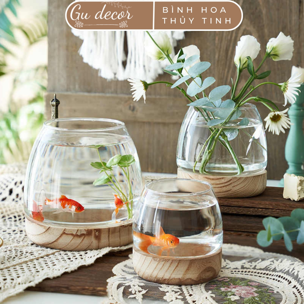 Lọ hoa thủy tinh bầu cắm hoa, chậu nuôi cá GU DECOR BT072 trang trí nhà cửa và decor phòng khách