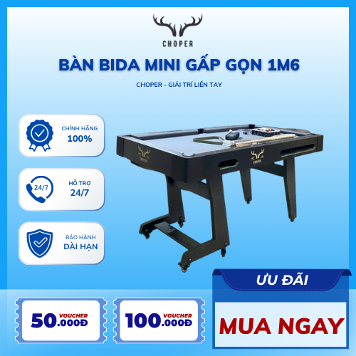 Bàn Bida Mini Choper Giải Trí Liền Tay, Bàn Bida Gấp Gọn 1m6 Có Mặt Bàn 2 Trong 1 Khung Đen