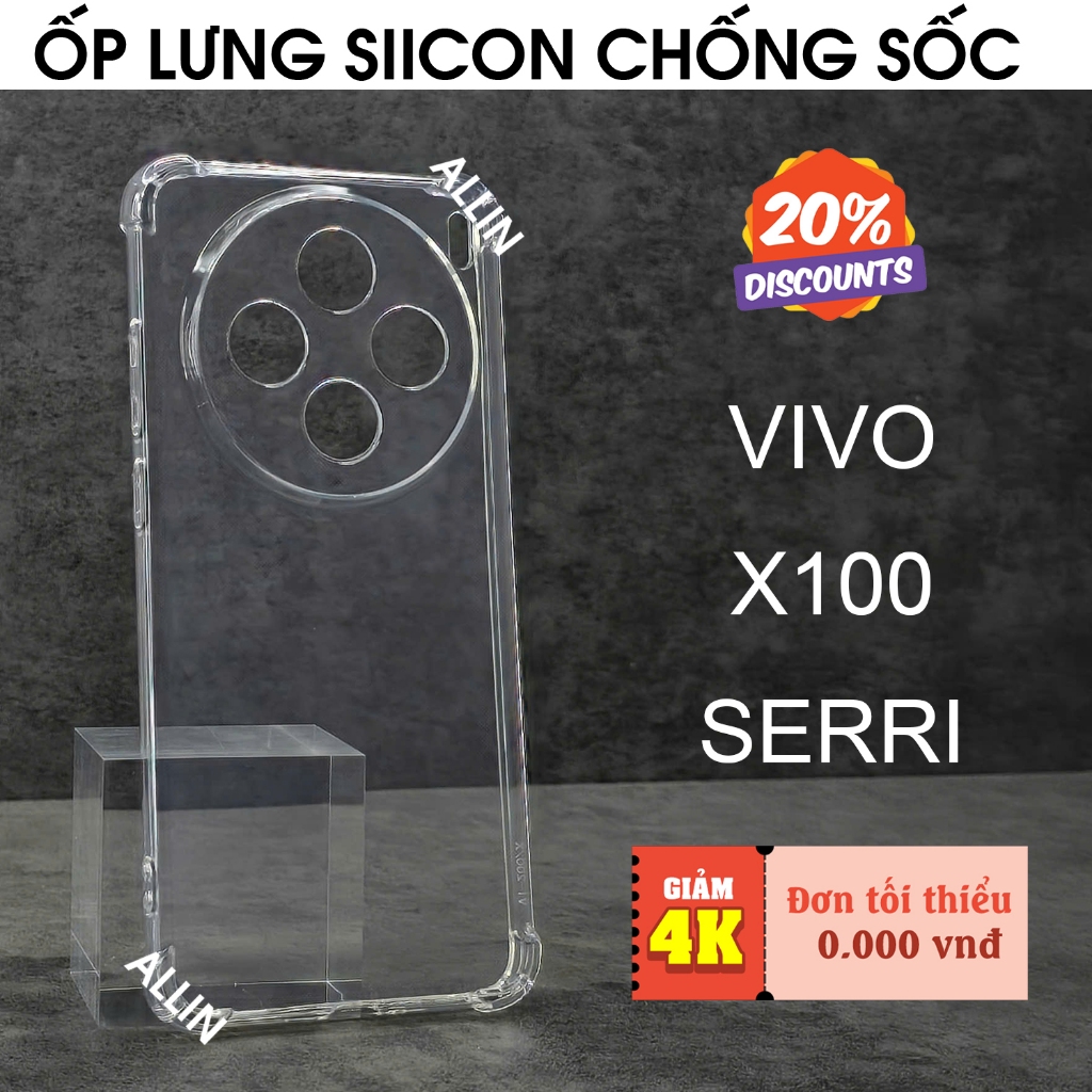Ốp lưng Vivo X100 / X100S / X100 Pro / X100 Ultra silicon trong suốt chống sốc / bảo vệ camera