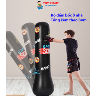  Bộ đấm bốc hơi tại nhà tặng kèm bơm cho bé cột đấm bốc bằng hơi đồ chơi boxing theo nhạc cho bé 