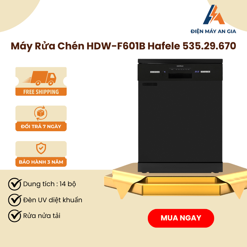 Máy Rửa Chén Độc Lập HDW-F601B Hafele 535.29.670 Rửa nửa tải -  Màn hình LED - PEB