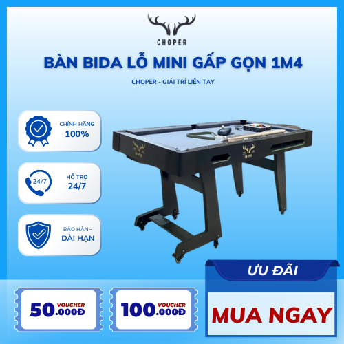 Bàn Bida Choper Giải Trí Liền Tay, Bàn Bida Lỗ Mini Gấp Gọn 1m4 Khung Đen Tiện Lợi Cao Cấp